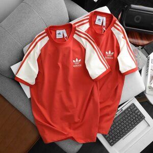 Adidas Classics Original 3 Stripes Tee Shirt Trefoil Retro Men Red Vanilla